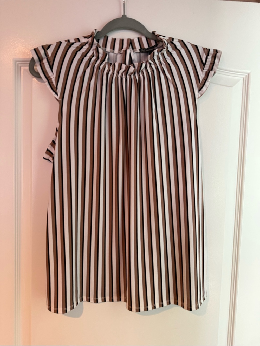 Adrianna Papell Ruffle Mock Neck Striped Blouse. Size large, new with tags - Picture 1 of 7